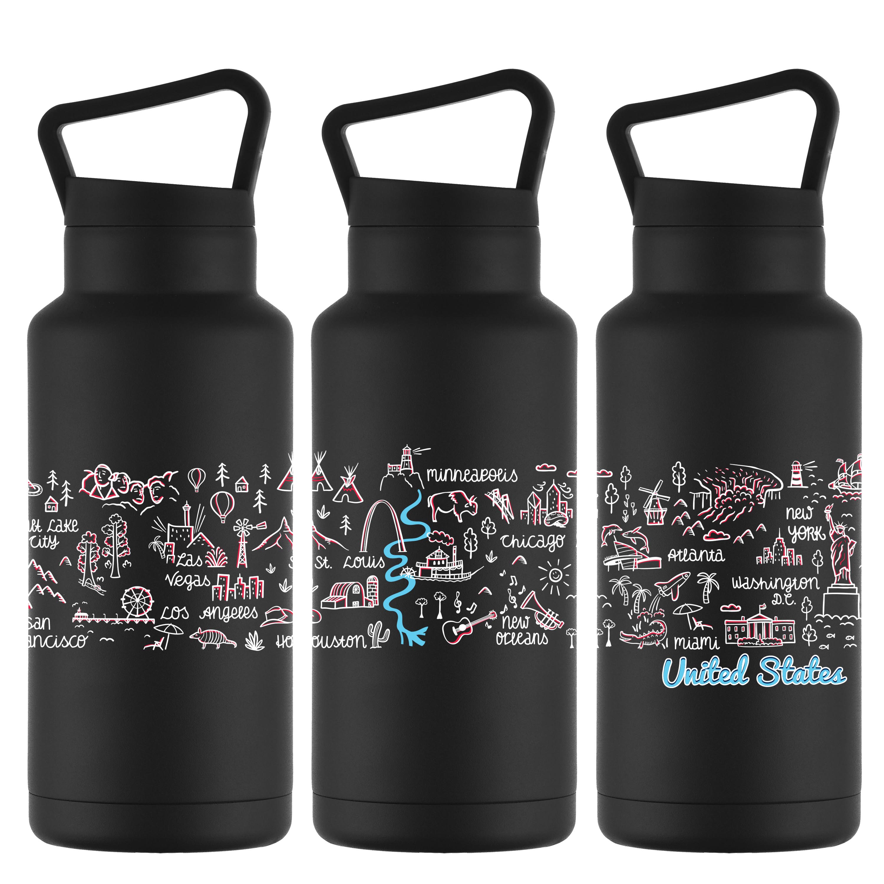 36 oz Double Wall Stainless Steel Water Bottle With Carry Handle